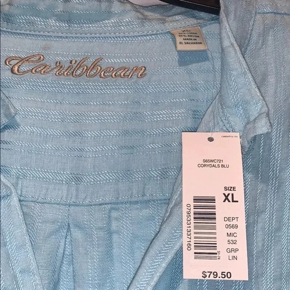 Caribbean Roundtree & Yorke Blue Linen Shirt New - Picture 4 of 9